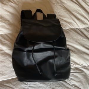 Black faux leather backpack